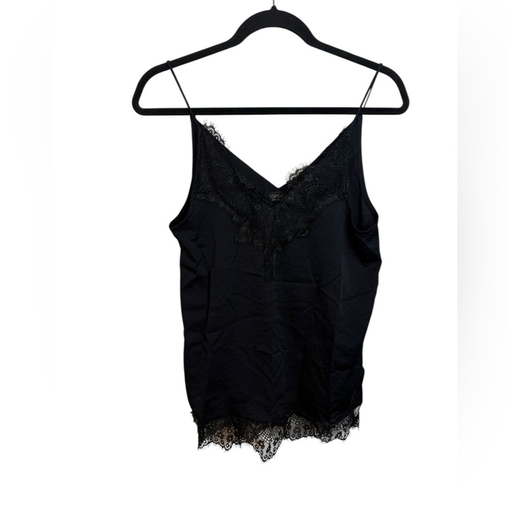 Topshop Black Satin Lace Trim Y2K Goth Camisole